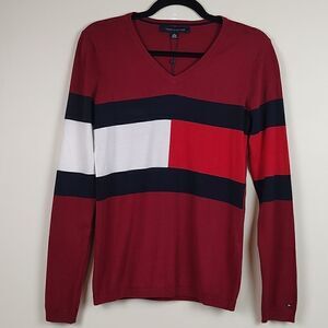Tommy Hilfiger V-neck Color Block Ivy Sweater NWT